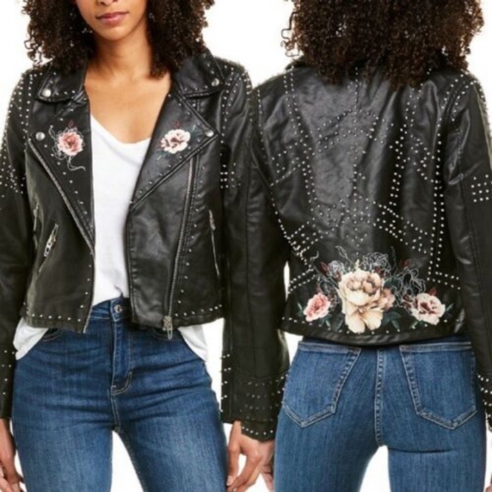 NWT BlankNYC Stud Floral Moto Jacket in Black